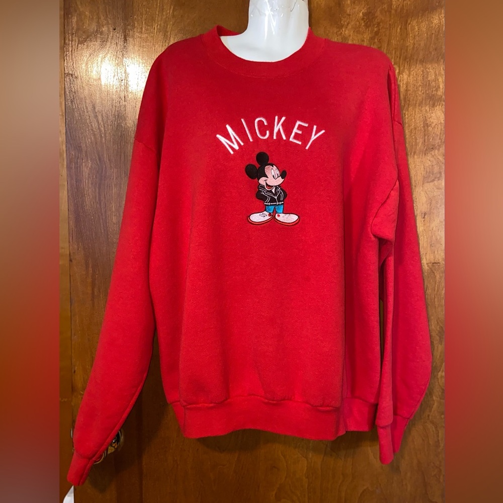 Vintage Mickey Mouse XL Sweatshirt Crewneck‎ Fruit Of The Loom USA 90s Red